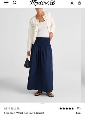 Madewell Navy Smocked-Waist Maxi Skirt